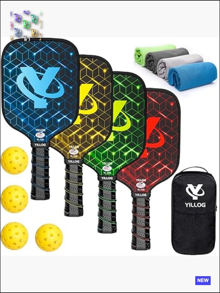 Pickleball Paddle Set Of 4 Usapa Approved Fiberglass Surface With Balls And Bag